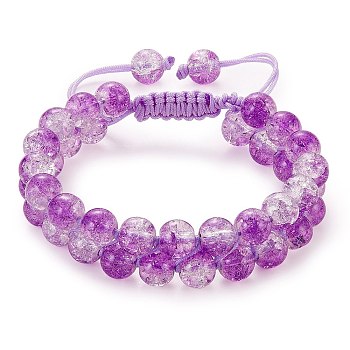 Sparkling Round Glass Braided Bead Bracelet, Double Layered Wrap Adjustable Bracelet for Women, Dark Violet, Inner Diameter: 2~3-1/8 inch(5~7.8cm) 