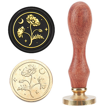 Wax Seal Stamp Set, Sealing Wax Stamp Solid Brass Head,  Wood Handle Retro Brass Stamp Kit Removable, for Envelopes Invitations, Gift Card, Flower Pattern, 83x22mm