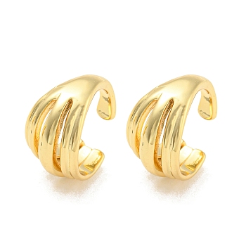 Rack Plating Brass Cuff Earrings, Non Piercing Earrings, Long-Lasting Plated, Lead Free & Cadmium Free, Real 18K Gold Plated, 11x16x10.5mm