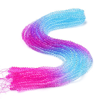 Transparent Glass Beads Strands, Segmented Multi-color Beads, Faceted(32 Facets), Round, Magenta, 4~4.5mm, Hole: 1mm, about 90~95pcs/strand, 13.98''(35.5cm)