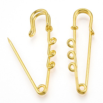 Iron Safety Pin Brooch Findings, 3 Loops Kilt Pins, Golden, 50x15x6.5mm, Hole: 2.7mm