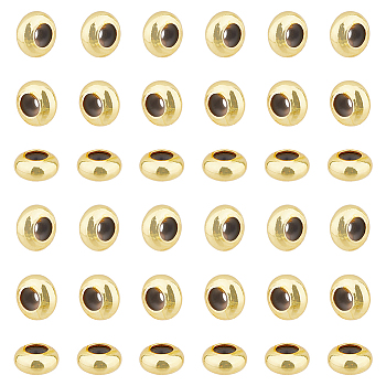 70Pcs Brass Beads, with Rubber Inside, Slider Beads, Stopper Beads, Long-Lasting Plated, Rondelle, Golden, 8x4mm, Hole: 1.4mm
