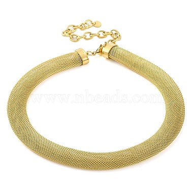 304 Stainless Steel Mesh Chain Choker Necklaces for Women(NJEW-U012-03G-01)-2