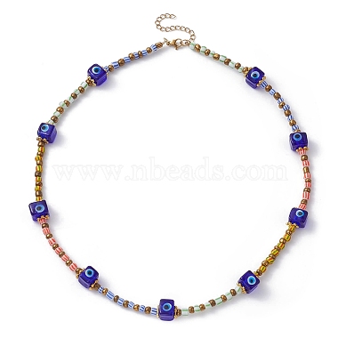 Evil Eye Lampwork & Glass Seed Beaded Necklace for Women(NJEW-JN04390)-2