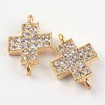 Alloy Rhinestone Links connectors, Cross, Golden, 19.5x12.5x4mm, Hole: 2mm(ALRI-Q065-08G)