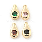 Brass Glass Pendants, Teardrop Charms, Real 18K Gold Plated, 11x6x3.5mm, Hole: 3.5x1.5mm(KK-L211-013G)