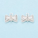 Brass Micro Pave Clear Cubic Zirconia Charms, Bowknot Charms, 925 Sterling Silver Plated, 8x10x4mm, Hole: 1.2mm(KK-N288-08S)