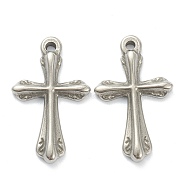 304 Stainless Steel Pendants, Cross, Stainless Steel Color, 23x14x2.5mm, Hole: 1.5mm(STAS-P279-21P)