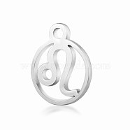 201 Stainless Steel Charms, Flat Round with Constellation, Stainless Steel Color, Leo, 13.4x10.8x1mm, Hole: 1.5mm(STAS-T014-T505-5)