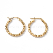 201 Stainless Steel Round Beaded Hoop Earrings with 304 Stainless Steel Pins for Women, Golden, 23.5x23x3mm, Pin: 0.7~0.8x1~1.5mm(EJEW-B016-01C-G)