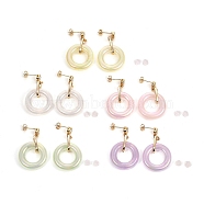 Ring Shape Transparent Acrylic Dangle Stud Earrings, with Aluminium Linking Rings, Brass Cubic Zirconia Stud Earring Findings, Brass & Plastic Ear Nuts, Mixed Color, 41x25x8.5mm, Pin: 0.7mm(EJEW-JE04189-M)