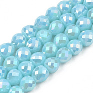 Electroplate Opaque Solid Color Glass Beads Strands, AB Color Plated, Faceted, Strawberry, Sky Blue, 6x6mm, Hole: 1.4mm, about 100pcs/strand, 24.02 inch(61cm)(EGLA-N002-26-A01)
