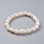 Natural Pearl Stretch Bracelets, with Burlap Packing Pouches Drawstring Bags, Oval, Antique White, 2-1/8 inch(5.5cm)(BJEW-JB04539)