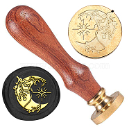 Wax Seal Stamp Set, Golden Tone Sealing Wax Stamp Solid Brass Head, with Retro Wood Handle, for Envelopes Invitations, Gift Card, Moon, 83x22mm, Stamps: 25x14.5mm(AJEW-WH0208-1031)