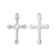 304 Stainless Steel Pendant  Cabochon Settings and Rhinestone Settings, Cross, Stainless Steel Color, Tray: 3mm, Fit for 1.4mm Rhinestone, 28.5x17x1.4mm, Hole: 1.4mm(STAS-L269-043P)