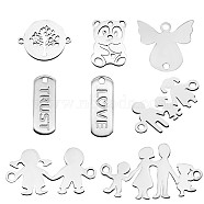 201 Stainless Steel Pendants, with Links Connectors, Laser Cut, Mixed Shapes, Stainless Steel Color, 8pcs/set(STAS-SZ0001-14P)