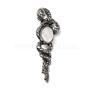 Natural Quartz Crystal Big Pendants, Rock Crystal, Snake Charms, with Rack Plating Antique Silver Tone Alloy Findings, Cadmium Free & Lead Free, 61.5x20x13mm, Hole: 8x5.5mm(G-B033-06AS-21)