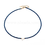 Natural Shell Letter Pendant Necklaces, Initial Necklaces, with Faceted Electroplate Glass Beads and 304 Stainless Steel Beads, Golden, Blue, Letter.P, 17.83 inch(45.3cm)(NJEW-JN03304-02)
