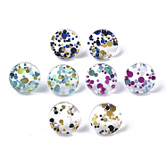 Cellulose Acetate(Resin) Stud Earring Findings, with 316 Surgical Stainless Steel Pin, with Pailette/Sequins, Plat Round, Mixed Color, 15x2.5mm, Hole: 1.5mm, Pin: 0.6mm(KY-R022-014)