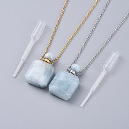 Natural Aquamarine Perfume Bottle Pendant Necklaces, with Brass Cable Chains, Lobster Claw Clasps and Plastic Dropper, 50~55cm, Bottle Capacity: 0.15~0.3ml(0.005~0.01 fl. oz), 2mm(NJEW-F266-01B)