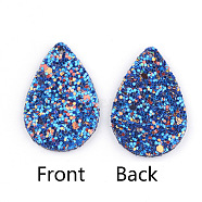 PU Leather Pendants, with Sequins, Teardrop, Blue, 39x25x2mm, Hole: 1.5mm(X-FIND-T020-026I)