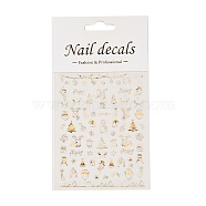 PET Christmas Laser Nail Art  Sticker, Self-adhesive, 3D Design, For Nail Tips Decorations, Mixed Christmas Theme Pattern, Gold, 10.4x8x0.02cm(MRMJ-B003-07G)