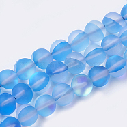 Synthetic Moonstone Beads Strands, Holographic Beads, Dyed, Frosted, Round, Royal Blue, 10mm, Hole: 1.2mm 40pcs/strand, 15.7 inch(G-S283-10mm-10)