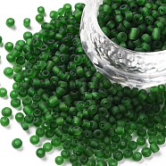 (Repacking Service Available) Glass Seed Beads, Frosted Colors, Round, Light Green, 8/0, 3mm, about 12g/bag(SEED-C017-3mm-M7)