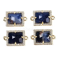 Natural Sodalite Faceted Rectangle Links, Rack Plating Brass Micro Pave Clear Cubic Zirconia Connector Charms, Golden, 11.5x18x4.5mm, Hole: 1.4mm(G-I375-07G-02)