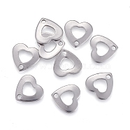 304 Stainless Steel Charms, Laser Cut, Heart, Stainless Steel Color, 11x11.5x1mm, Hole: 1.6mm(STAS-L238-065P)