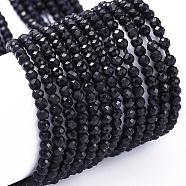 Opaque Glass Beads Strands, Faceted, Rondelle, Black, 2x1.5mm, Hole: 0.6mm, about 235~247pcs/Strand, 14.57~14.76 inch(37~37.5cm)(EGLA-F149-NB-01)