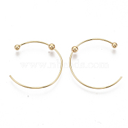 Brass Stud Earrings, Half Hoop Earrings, Nickel Free, Real 18K Gold Plated, 24x22mm, Pin: 0.7mm(X-KK-S355-045-NF)