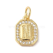 Real 18K Gold Plated Brass Micro Pave Clear Cubic Zirconia Pendants, with Jump Ring, Long-Lasting Plated, Lead Free & Cadmium Free, Letter Charms, Letter N, 12x8.5x2mm, Hole: 3mm(KK-L216-002G-N)