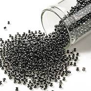 TOHO Round Seed Beads, Japanese Seed Beads, (344) Inside Color Crystal/Black, 11/0, 2.2mm, Hole: 0.8mm, about 1110pcs/bottle, 10g/bottle(SEED-JPTR11-0344)