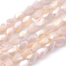 Electroplate Opaque Solid Color Glass Beads Strands, Full Rainbow Plated, Faceted, Triangle, Antique White, 8x6x6mm, Hole: 1.2mm, about 76pcs/Strand, 21.65 inch(55cm)(EGLA-G035-B-FR05)