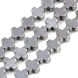 Electroplated Synthetic Non-magnetic Hematite Beads Strands, Cross, Platinum Plated, 6.5x6.5x3mm, Hole: 0.8mm, about 62pcs/strand, 16.02''(40.7cm)(G-J211-A10-03)