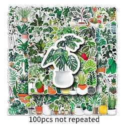 100Pcs Plant PET Waterproof Stickers, Self-adhesive Decals, for Suitcase, Skateboard, Refrigerator, Helmet, Green, 55~85mm long(PW-WG27039-01)