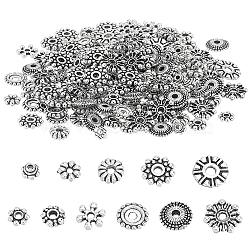 Elite 220Pcs 11 Style Tibetan Style Alloy Spacer Beads, Flower & Flat Round & Snowflake, Antique Silver, 4.5~9x1.5~2.5mm, Hole: 1.2~2mm, 20pcs/style(FIND-PH0008-48)