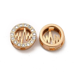 Alloy Slide Charms, with Crystal Rhinestone, Flat Round with Heatbeat, Golden, 12x5mm, Hole: 2mm(PALLOY-B009-42G)