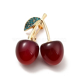 3D Resin Cherry Brooch Pin with Rhinestone, Golden Alloy Badge for Backpack Clothes, Cadmium Free & Lead Free, Dark Red, 36.5x30.5x15mm, Pin: 0.8mm(JEWB-P013-05G)