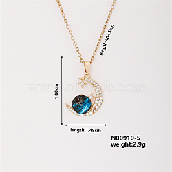 Dreamy Moon & Star Brass Micro Pave Cubic Zirconia Pendant Necklaces, Cable Chains Necklaces for Women, 15.75 inch(400mm)(WX6343-2)