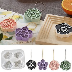 Camellia Rose Pendant Silicone Molds, Epoxy Resin Jewelry Making, White, 106x106x10.5mm, Hole: 2.5mm, Inner Diameter: 44~50x43~48mm(SIL-B074-03)