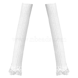 1 Pair Acrylic Fibers Long Mesh Lace Gloves, Dress Accessories, Floral White, 425x90x5mm(AJEW-CN0006-67A)