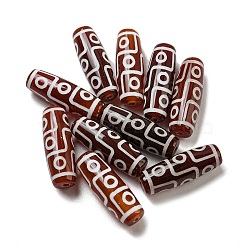 Tibetan Style dZi Beads Strands, Natural Dyed Agate Beads, Rice, Red, 9-Eye, 30x10mm, Hole: 2mm(G-P526-A10)