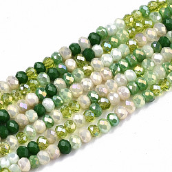 Electroplate Mixed Color Glass Beads Strands, AB Color Plated, Faceted Rondelle, Light Green, 3x2mm, Hole: 0.8mm, about 186~193pcs/strand, 17.13 inch~17.32 inch, (43.5cm~44cm)(X-GLAA-T006-07-B02)