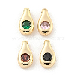 Brass Glass Pendants, Teardrop Charms, Real 18K Gold Plated, 11x6x3.5mm, Hole: 3.5x1.5mm(KK-L211-013G)