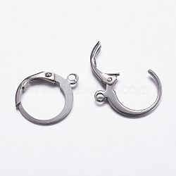 304 Stainless Steel Hoop Earrings, Leverback Hoop Earrings, with Loop, Stainless Steel Color, 14.5x12x2mm, Hole: 1mm, pin: 0.9mm(X-STAS-K146-038-14.5mm)