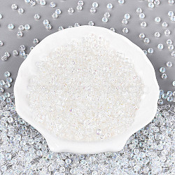 6/0 Half Plated Glass Beads, Two Tone, Round Hole, Rondelle, Clear, 4x3mm, Hole: 1.4mm, about 7142pcs/pound(SEED-N008-04G)