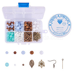 SUNNYCLUE DIY Earring Making, with Round Imitation Gemstone Acrylic Beads, Glass Seed Beads, Leaf Brass Pendants, Iron Eye Pin and Brass Earring Hooks, Mixed Color, Plastic Box: 11x7x3cm(DIY-SC0002-51)