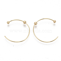 Brass Stud Earrings, Half Hoop Earrings, Nickel Free, Real 18K Gold Plated, 24x22mm, Pin: 0.7mm(X-KK-S355-045-NF)